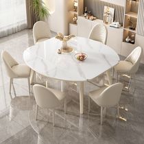 Light luxury slate dining table and chair combination white cream style small living room home modern simple retractable dining table
