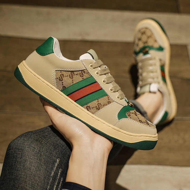 Flagship Gucci Genuine Leather Distressed Shoes for Men, Couple's Casual Flat Sneakers, Summer Trendy Luxury Shoes from Putian