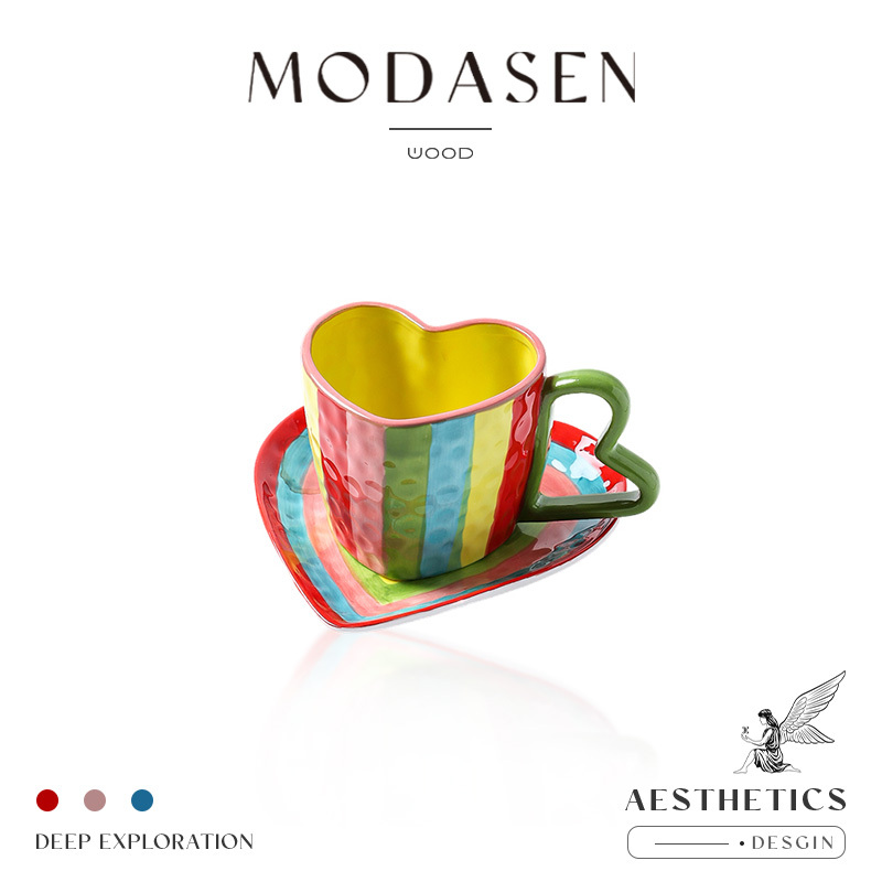 Modasen丨Rainbow Sdfc 3D Heart Ceramic Coffee Cup and Saucer Niche Afternoon Tea Cup Water Cup Gift Modasen丨Rainbow Sdfc 3D Heart Ceramic Coffee Cup and Saucer Niche Afternoon Tea Cup Water Cup Gift