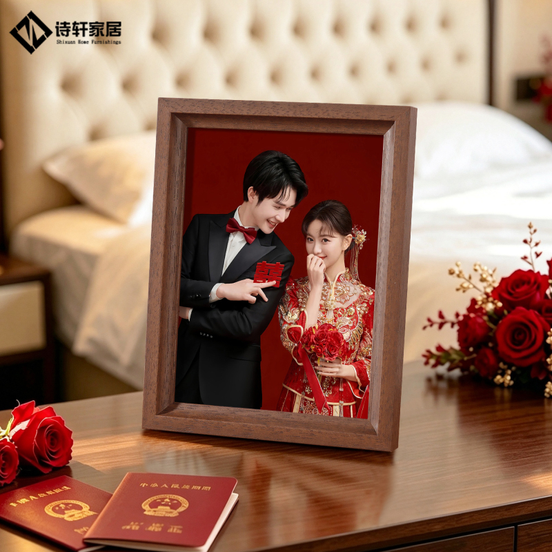 Wedding Registration Photo Frame Printing and Processing, and Turning It into a 6inch Couple's Anniversary Certificate Solid Wood Photo Display Stand Wedding Registration Photo Frame Printing and Processing, and Turning It into a 6inch Couple's Anniversary Certificate Solid Wood Photo Display Stand