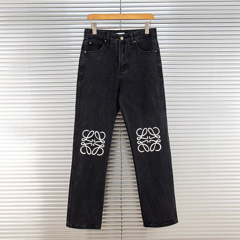 Summer Luojia Jeans for Men, Distressed Logo Straight-Leg Pants, Couple Style Long Pants, Versatile Casual American Style, Correct Version