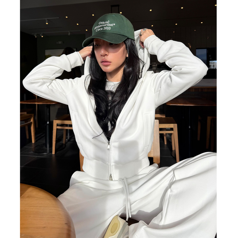 Casual Sports Sweatshirt Suit for Women, New Autumn Style, American Minimalist White Hooded Jacket, Wide-Leg Pants Two-Piece Set