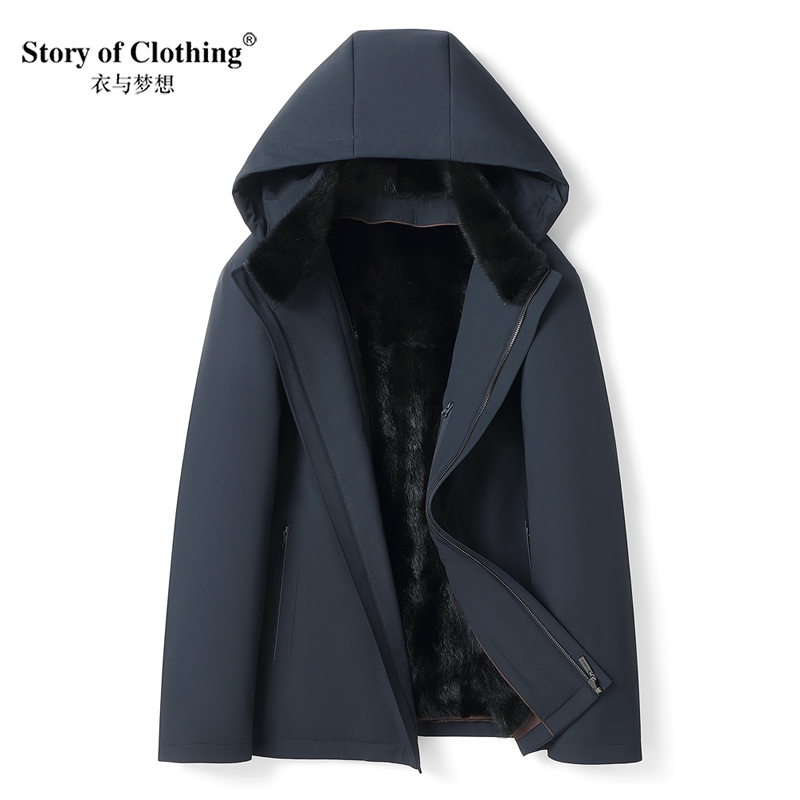 New Style Parka for Men with Removable Mink Lining, Hood, and Mink Fur Collar, Mid-Length Fur-Integrated Mink Coat New Style Parka for Men with Removable Mink Lining, Hood, and Mink Fur Collar, Mid-Length Fur-Integrated Mink Coat