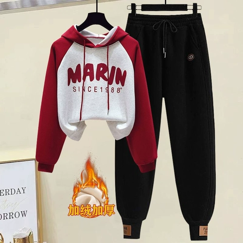 Утепленный спортивный костюм, комплект, толстовка для отдыха, в западном стиле, для средней школы