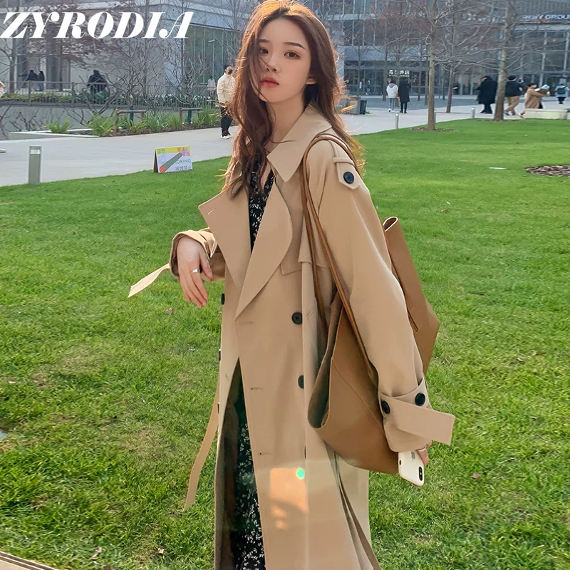 Осеннее trench coat, длинная куртка, средней длины, для подростков, британский стиль, высококачественный стиль, яркий запоминающийся стиль