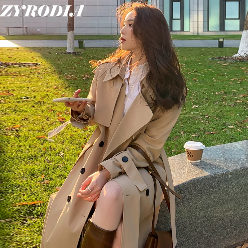 Осеннее trench coat, длинная куртка, средней длины, для подростков, британский стиль, высококачественный стиль, яркий запоминающийся стиль