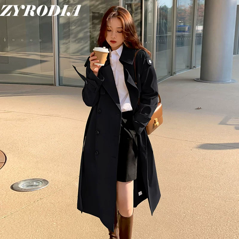 Осеннее trench coat, длинная куртка, средней длины, для подростков, британский стиль, высококачественный стиль, яркий запоминающийся стиль