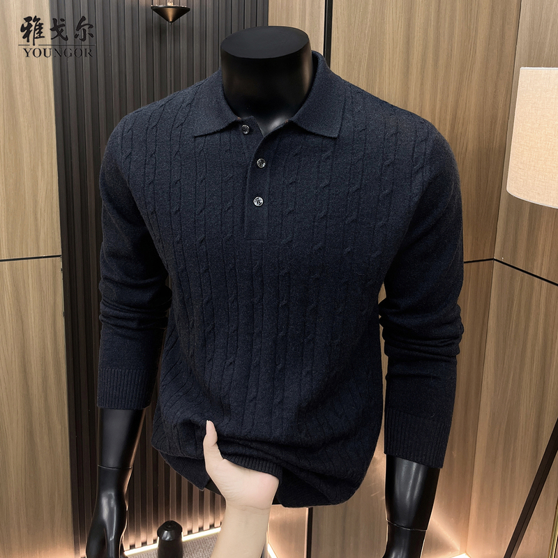 Youngor 100% Cashmere Sweater Men's Lapel Long-Sleeved Knitted Sweater for Young and Middle-Aged People Business Wear Winter Warm Top Youngor 100% Cashmere Sweater Men's Lapel Long-Sleeved Knitted Sweater for Young and Middle-Aged People Business Wear Winter Warm Top