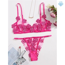 sexy lace embroidered flower mesh see-through underwear set