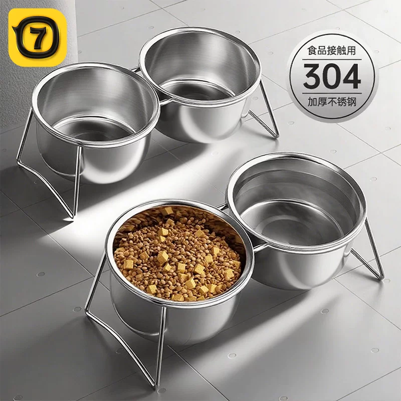 Собачья миска, миска для кошек, миска для кошачьей еды, 304 нержавеющая сталь, двойная миска, миска для воды, зоотовары, подложка для кошек, антипереворотная миска