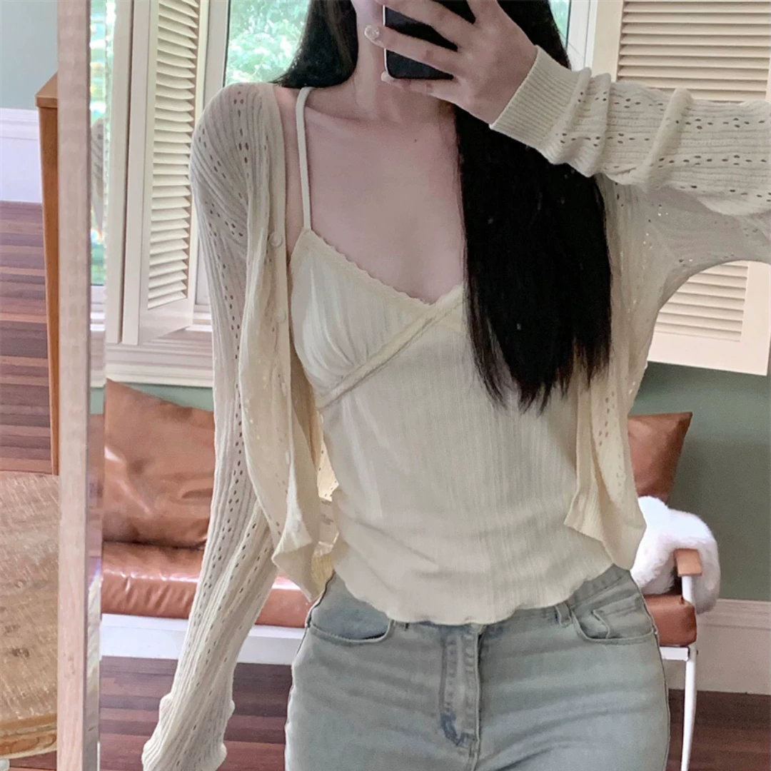 Lace knitted thin cardigan, lifting effect
