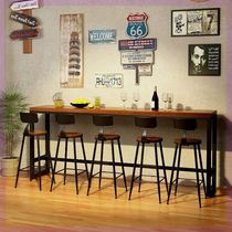 Iron solid wood home bar table against the wall long table high table milk tea shop coffee bar table balcony bar table