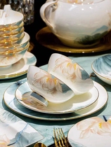 High-end tableware set bowls and plates for home use Jingdezhen bone china underglaze color new Chinese style high-end dishes housewarming gift