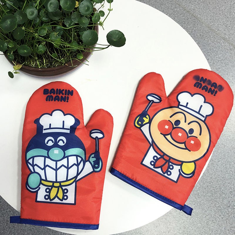 Cartoon Oven Anti-Burn Gloves Small Red Book Recommended Cute Microwave Oven Thermal Insulation Gloves Kitchen Baking Gloves Home