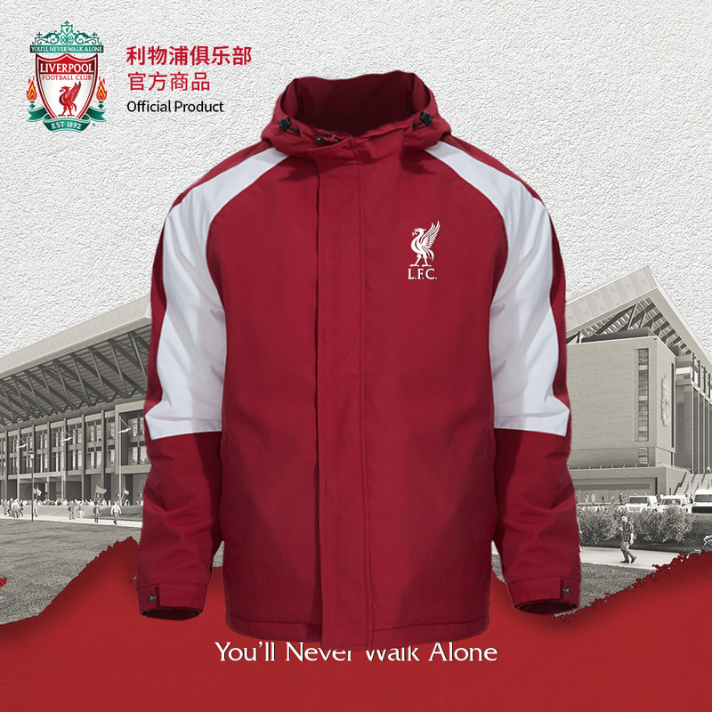 [Official Authentic] Liverpool Club |   Color Block Windproof and Waterproof Jacket Plus Velvet Warm Jacket