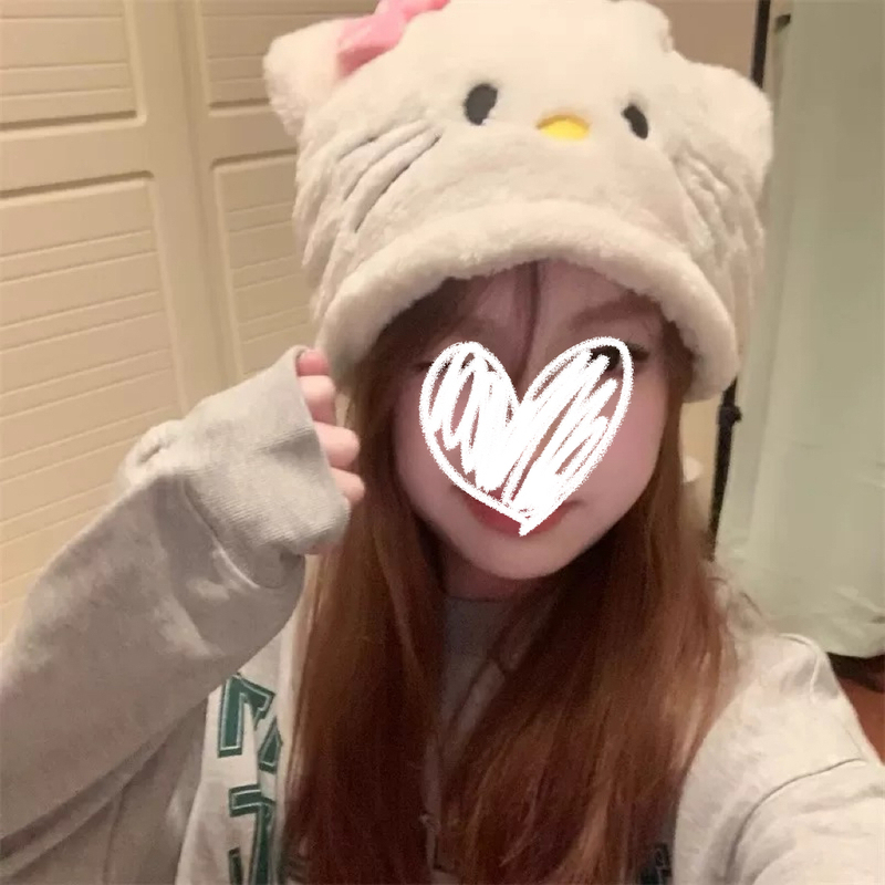 Japanese-Style Sweet Cartoon Hello Kitty Plush Hat, Energetic Autumn and Winter White Kitty Cat Ear Protection Hat for Girls Japanese-Style Sweet Cartoon Hello Kitty Plush Hat, Energetic Autumn and Winter White Kitty Cat Ear Protection Hat for Girls