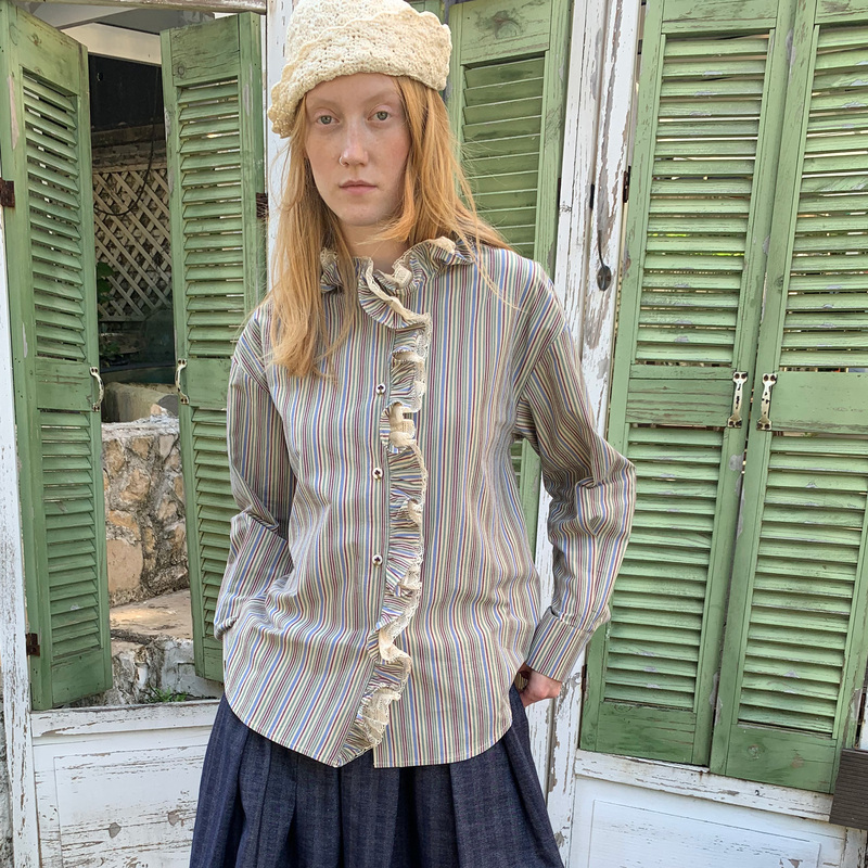 9.16 Autumn Collection Launch, Limited Time Offer 5% off Cotton Sand-Washed Striped Shirt with Exquisite Heavy-Duty Lace Trim 9.16 Autumn Collection Launch, Limited Time Offer 5% off Cotton Sand-Washed Striped Shirt with Exquisite Heavy-Duty Lace Trim