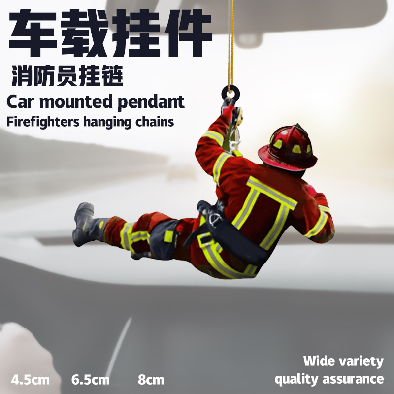 European and American Creative Personalized Keychain Pendant Firefighter Ornament Car Pendant Stainless Steel Gift