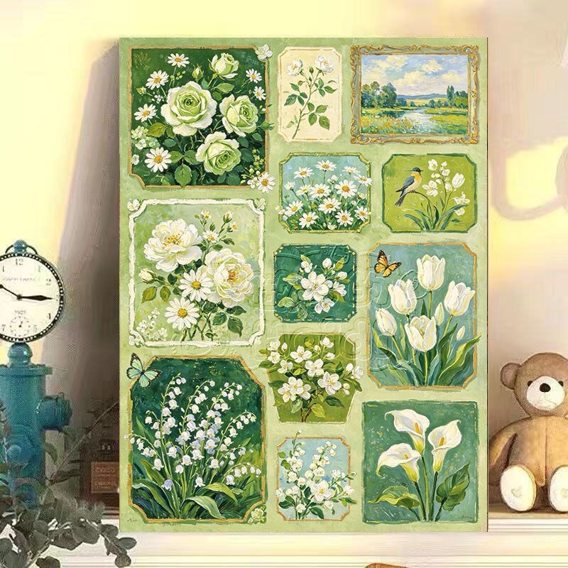 DIY Digital Oil Painting Flower Series, Hand-Filled Coloring Oil Painting, Stress-Relief and Healing Decorative Wall Art