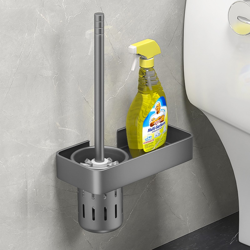 Bath Liam Gun Ash Toilet Toilet Brush Holder Free to punch toilet Clean Soft Gross brushes Racks Drain Wall-mounted-Taobao