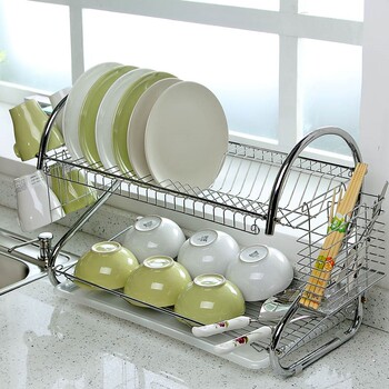 German Imported Kitchen Storage Rack, Floor-Standing Multi-Layer Storage and Draining Dish Rack, Double-Layer Bowl and Tableware Storage Organizer