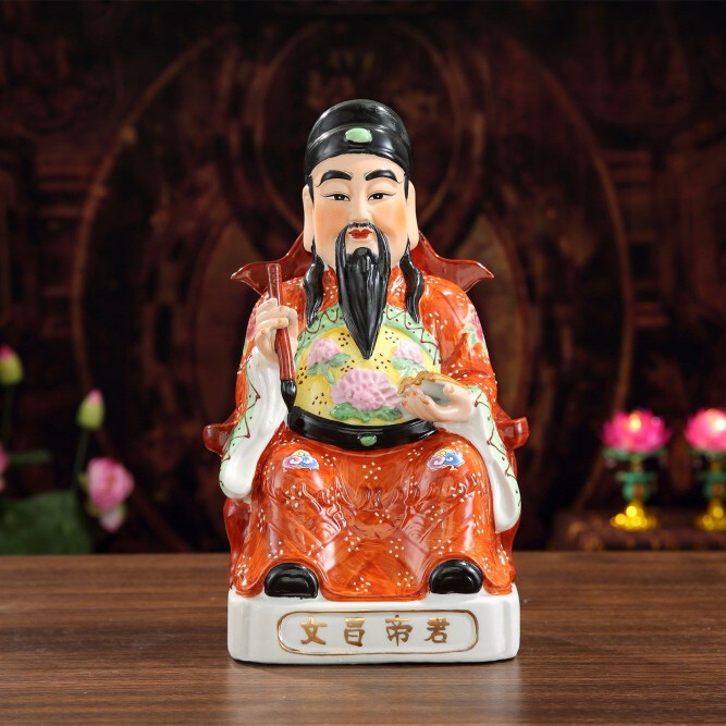 Ceramic Feng Shui Ornaments of the Gods of Wisdom and Academic Achievement: God of Wisdom, Star of Wisdom, and Star of Academic Excellence