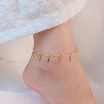 18k gold leaf anklet for women 2024 new trendy high-end light luxury sexy versatile anklet non-fading jewelry