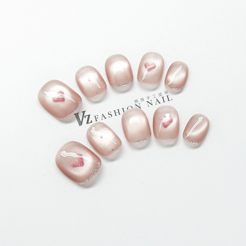 Handmade Wearable Nails 2026 New Heart Cat Eye Daily Manicure Finished Nail Tips Nail Stickers Short Style Beanie Nails
