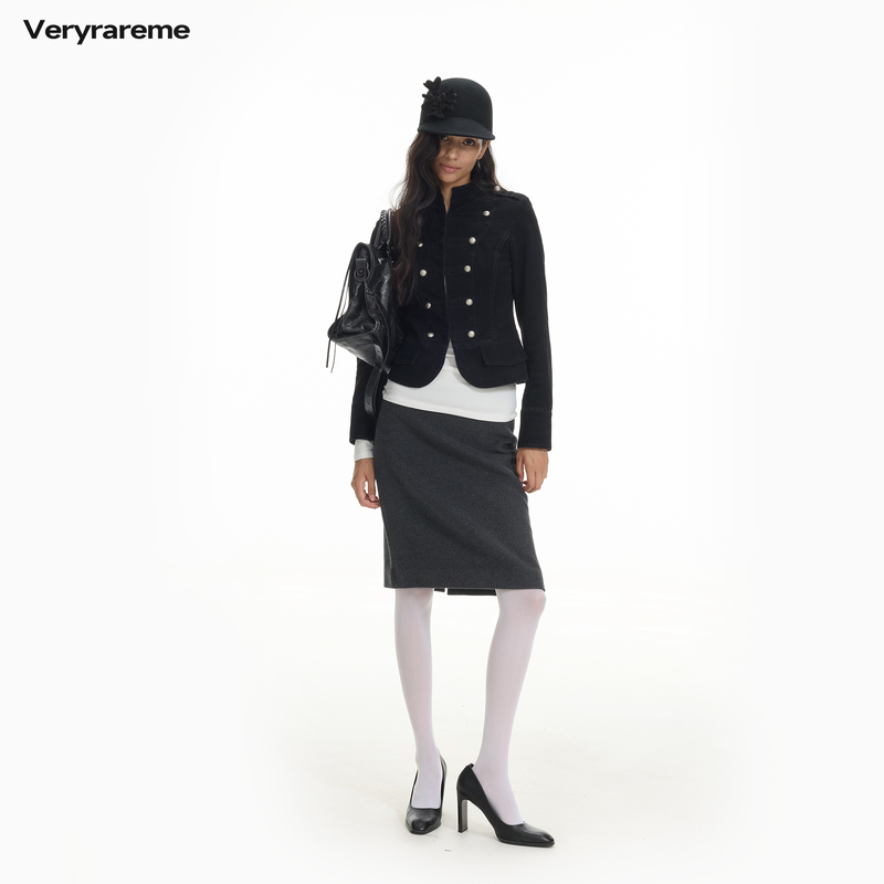 Veryrareme Napoleon Short Jacket Slim Fit Stand Collar Retro Short Coat for Women