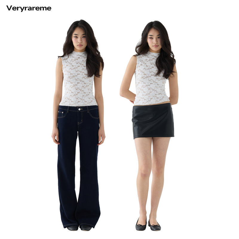 Veryrareme Lace Stand-Up Collar Sleeveless Vest