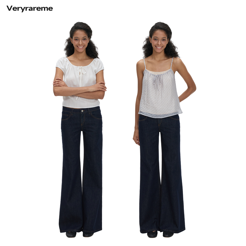 Veryrareme Low-Waisted Wide-Leg Flared Raw Denim Floor-Length Pants