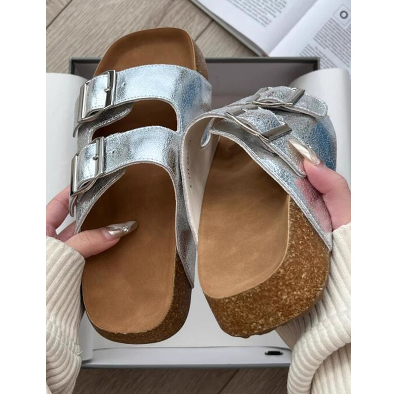Thick-Soled One-Strap Buckle Sandals for Women, Summer Outdoor Wear, 2026 New Versatile Style, Elegant Non-Slip Cork Sole Sandals