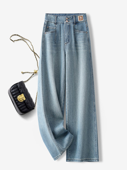 高级感浅蓝色阔腿牛仔裤女秋冬2025新款今年流行的爆款拖地直筒裤