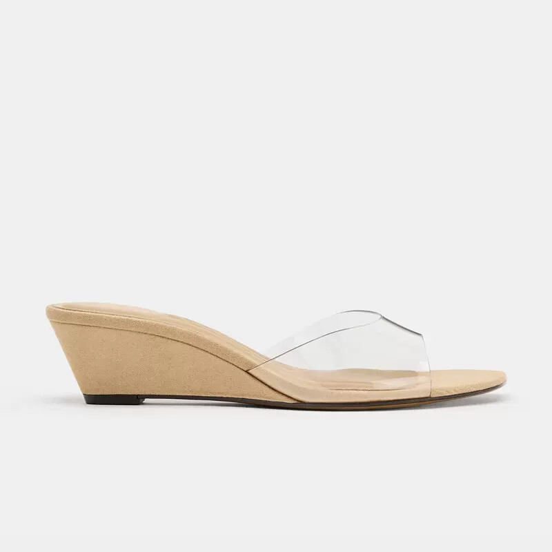 Za2026 Summer New Style Glass Glue One-Strap Open-Back Sandals with Wedge Heels and Thick Soles, Elegant Resort-Style Mules for Women Za2026 Summer New Style Glass Glue One-Strap Open-Back Sandals with Wedge Heels and Thick Soles, Elegant Resort-Style Mules for Women