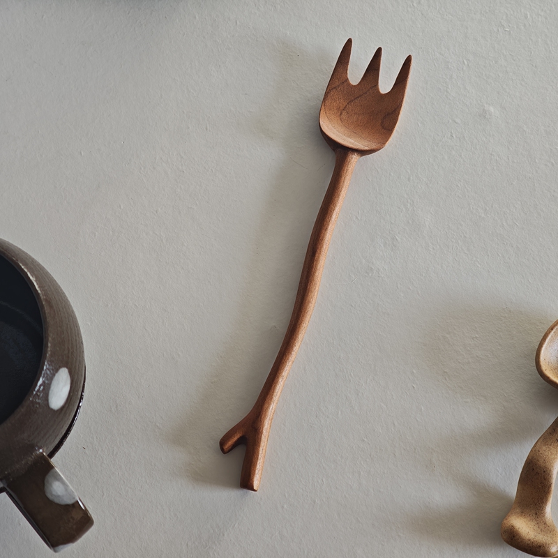 Wanzao Japanese Kyoto Woodware North American Cherry Wood Small Branch-Shaped Three-Prong Dessert Fork Salad Fork Wanzao Japanese Kyoto Woodware North American Cherry Wood Small Branch-Shaped Three-Prong Dessert Fork Salad Fork