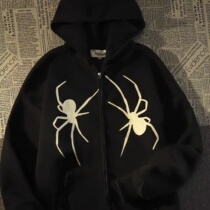 European and American style versatile vintage spider print zipper jacket childrens autumn and winter new hooded sweatshirt for boys and girls