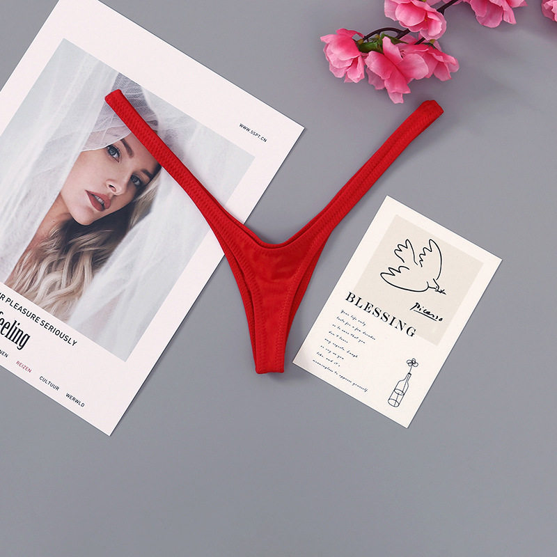 European and American Style Sexy High-Slit Deep V Thong for Women, Low-Waist Seamless Pure Cotton Breathable One-Thread Thin Strap T-Pants