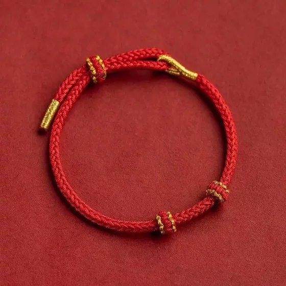 Premium Rope Hand-Woven Red String Bracelet Semi-Finished Product, Suitable for Threading Gold Fortune Beads, Couple Style, Handmade Weaving