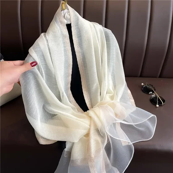 Solid Color Mulberry Silk Wool Scarf for Women, Thin Shawl, Long Silk Scarf, Fashionable and Versatile for Spring and Autumn, Gauze Scarf Gift