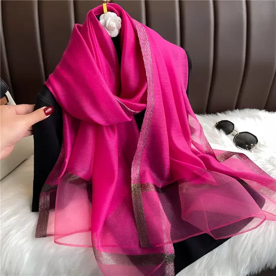 Solid Color Mulberry Silk Wool Scarf for Women, Thin Shawl, Long Silk Scarf, Fashionable and Versatile for Spring and Autumn, Gauze Scarf Gift