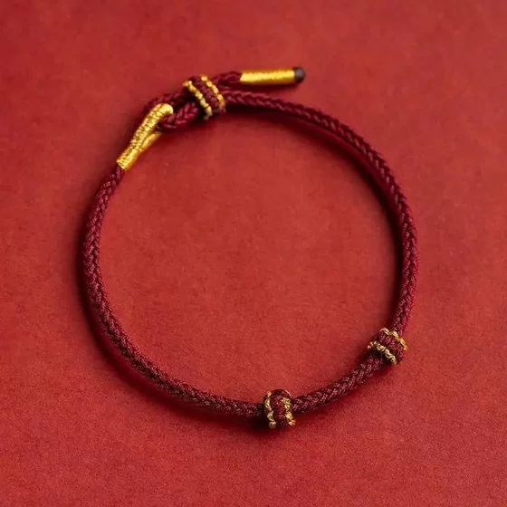 Premium Rope Hand-Woven Red String Bracelet Semi-Finished Product, Suitable for Threading Gold Fortune Beads, Couple Style, Handmade Weaving