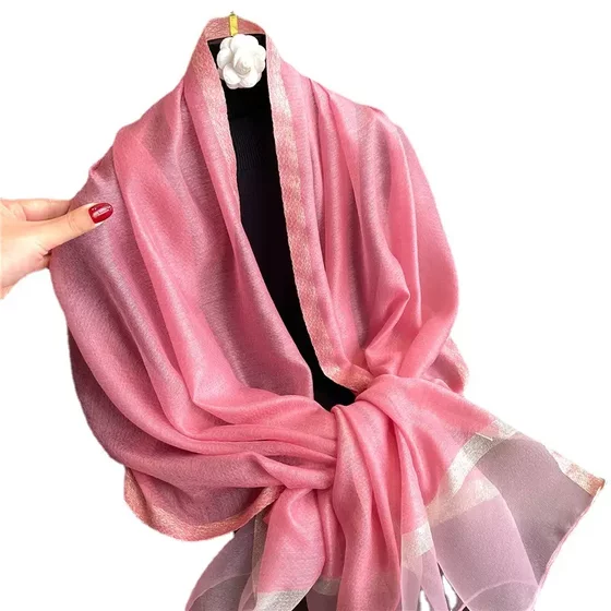 Solid Color Mulberry Silk Wool Scarf for Women, Thin Shawl, Long Silk Scarf, Fashionable and Versatile for Spring and Autumn, Gauze Scarf Gift