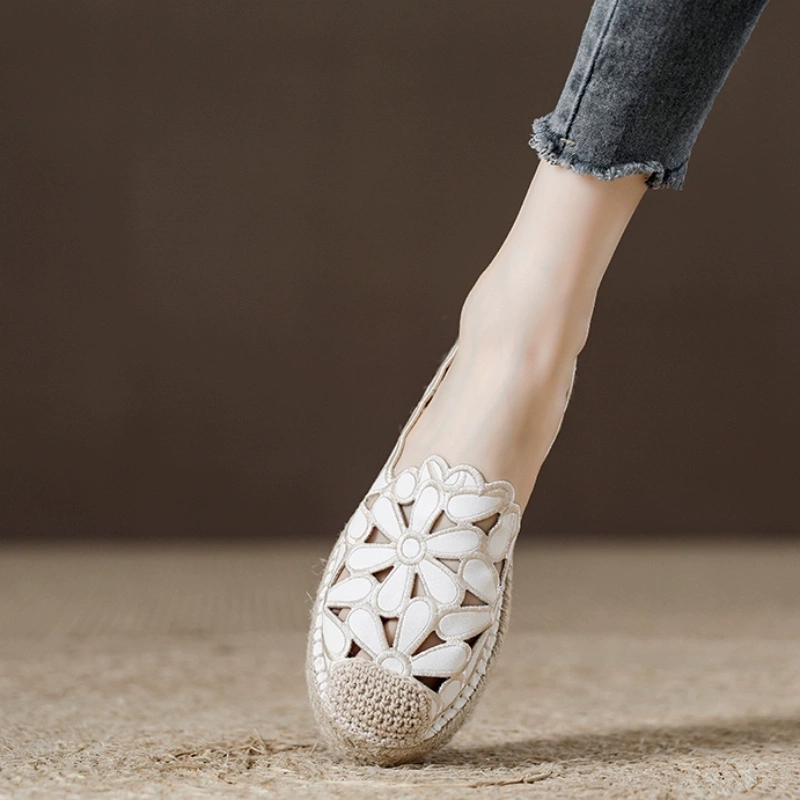 Spanish Niche Brand Soft-Soled Closed-Toe Sandals Women's Shoes Fisherman Clogs Genuine Leather Hollow Slip-On White Shoes
