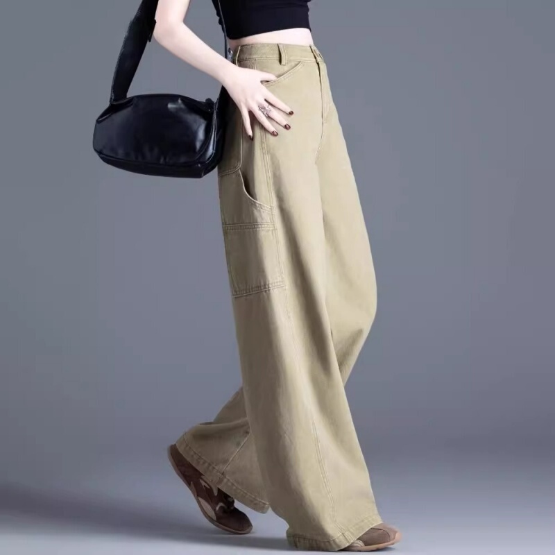 Khaki Jeans for Women, Spring and Autumn 2026 New Style, American Style, Super Nice-Looking, Workwear, Loose Straight-Leg Wide-Leg Pants Khaki Jeans for Women, Spring and Autumn 2026 New Style, American Style, Super Nice-Looking, Workwear, Loose Straight-Leg Wide-Leg Pants