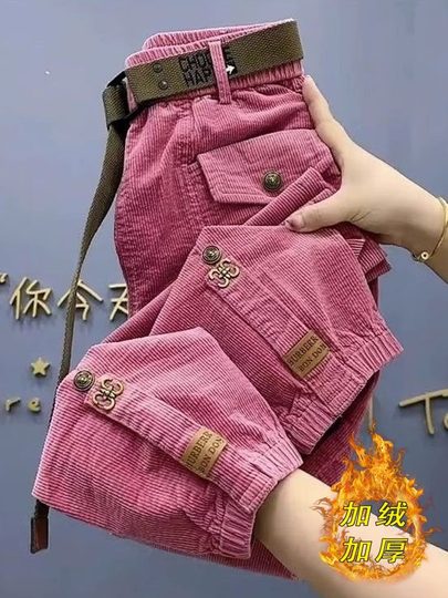 外贸出口专柜清仓捡漏灯芯绒裤子女秋冬条绒哈伦裤百搭束脚萝卜裤