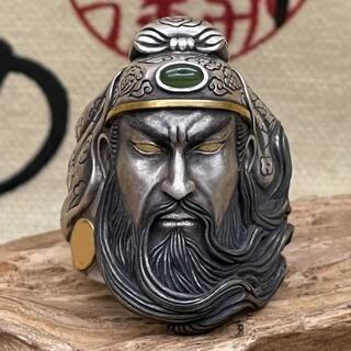 Original Design Guan Er Yue Guan Gong Ring for Men, Trendy and Bold, Single Men's 925 Silver Adjustable Size Ring