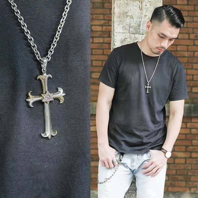 God's Eye Cross Necklace Bolt-Style Necklace Men's Pendant Bold Versatile Handsome Cross Crucifix