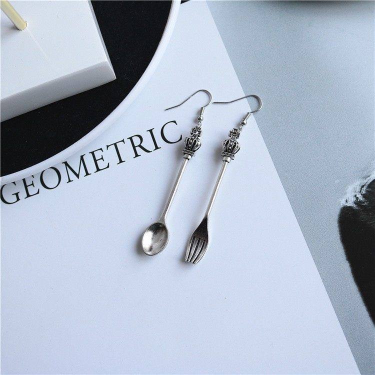 The Myth of Cupid, Ni Hongjie's Same Style, Retro Knife and Fork, Antique Silver Earrings, Ear Clips, Spoon and Fork, Fun Earrings