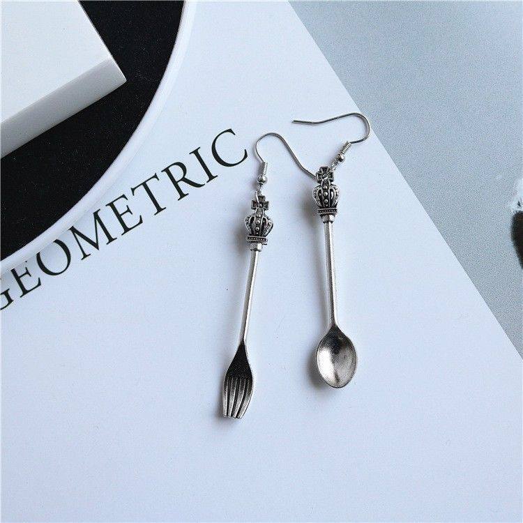 The Myth of Cupid, Ni Hongjie's Same Style, Retro Knife and Fork, Antique Silver Earrings, Ear Clips, Spoon and Fork, Fun Earrings