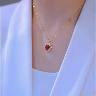 Long-Lasting Non-Fading Necklace for Women 2023 New Style Red Heart Pendant Trendy Hot-Selling Clavicle Chain for Women